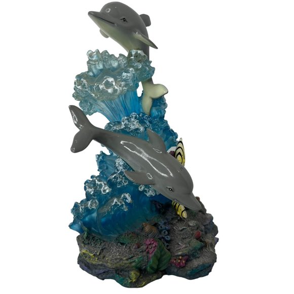 Vintage 1990s Splashing Dolphins Figurine Room Decor Water Coral Moorish 7 in - Picture 9 of 11